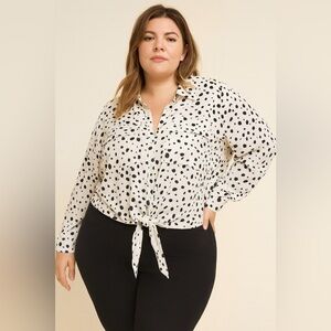 Polka Dot Tie-Front Blouse